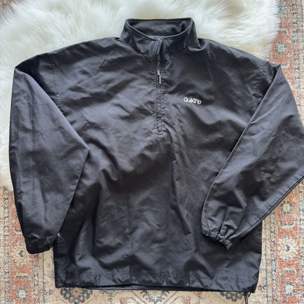 QuikTrip Windbreaker Jacket Men Medium 1/4 Zip Pullover Black